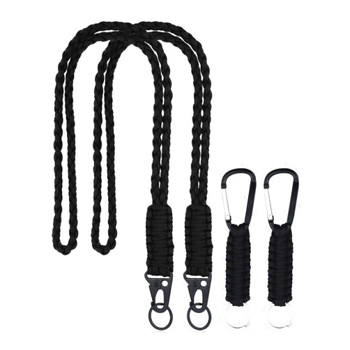 YETOOME 2 Set Heavy Duty Paracord Lanyard and Braided Keychain for ID Card Badge Holder, Outdoor Activities, Camera, Traveling (Black)