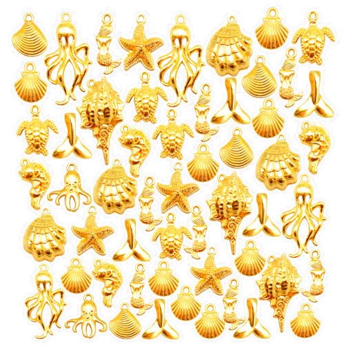 JJGQAZ 110pcs Sea Animals Marine Life Charms Pendants Gold Ocean Themed Charms for Jewelry Making Findings Crafting Accessory for DIY Necklace Bracelet, 11 Styles