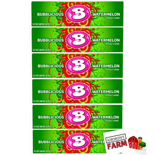 Airmont Farm Bubblicious Watermelon Bubble Gum 6 Pack Bundle - 5 Pieces per Stick - 30 Pieces Total with 2 Airmont Farm Stickers
