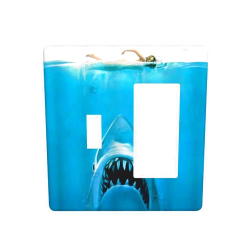 Spshian Funny Shark Blue Ocean Swimming Woman 2 Gang Single Toggle Rocker Combination Light Switch Covers Wall Plate Cover Electrical Faceplate Decorative Switchplate for Bathroom Bedroom Decor