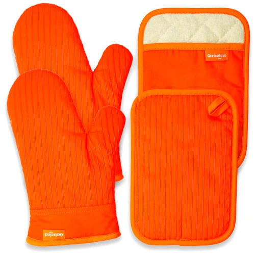 Coziselect Oven Mitts and Pot Holders Set, Heat Resistant Oven Mit Gloves Hot Pads for Kitchen Cooking Grill, Orange, 4 Piece Set