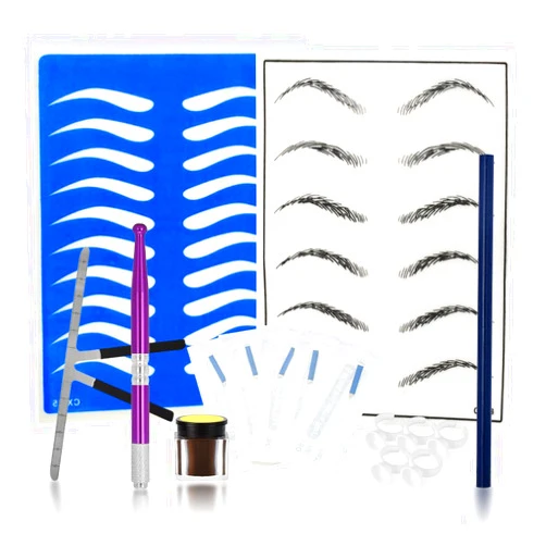 ATOMUS Eyebrow Microblading kit, Atomus Eyebrow Micro Needling Pen Set with Pigment Ink Cups Holder 14pin Blades Plastic Wraps Practice Skin Pencil for Eyebrow Tattoo Permanent Makeup (#01)