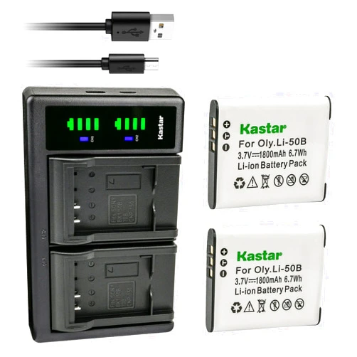Kastar 2-Pack Battery and LTD2 USB Charger Compatible with Olympus Li-50B Panasonic VW-VBX090 Pentax D-Li92 Battery, Olympus Li-50C Panasonic VW-VBX090 Pentax D-BC92 Charger