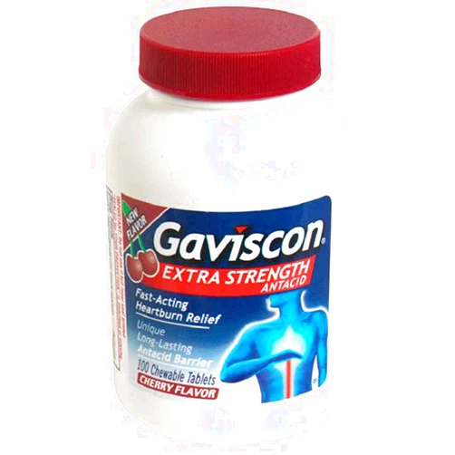 Gaviscon Antacid, Extra Strength, Cherry, Chewable Tablets, 100 Count (Pack of 2)