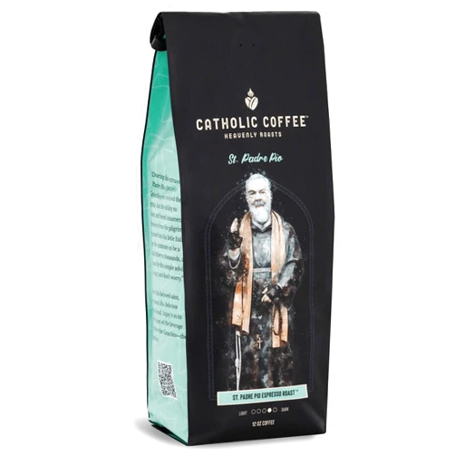 Catholic Coffee Padre Pio | Medium/Dark Roast Ground Coffee – Dark Cherry & Chocolate Notes | 12oz Bag – Catholic Gift Inspired by a Mystic and Healer