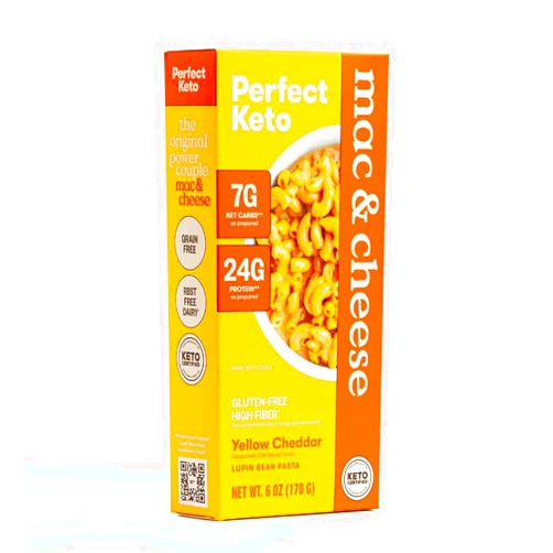 Perfect Keto Macaroni and Cheese, Gluten Free, Low Carb, Grain Free Pasta, High Protein Mac n Cheese, High Fiber with Lupin Flour, 24g Protein, 7g Net Carbs, Easy Prep, Yellow Cheddar Cheese, 6 Pack