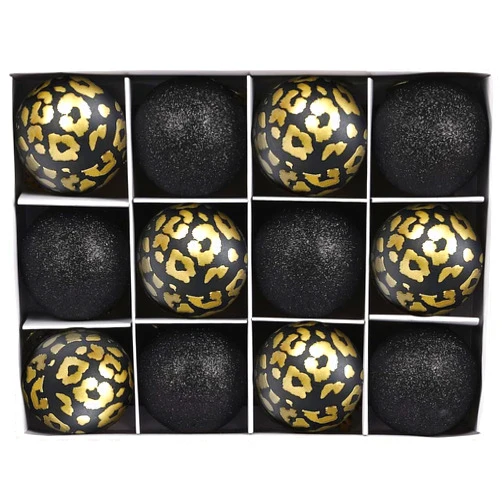 Aimmop Xmas Balls Christmas Baubles Set Shatterproof Noble Black Gift Set with Leopard Print and Glitters Christmas Ball Ornaments Decorative
