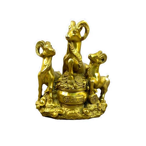 ESTINTENG Brass Three Rams Kaitai Crafts Decoration Money Sheep Ruyi Jubao Pot Home Decoration-Small Treasure Bowl - Height 17 cm