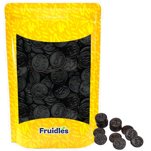 Fruidles Dutch Licorice Candy Coins - Lightly Salted Black Licorice Coins - (8 Oz Bag) by Fruidles