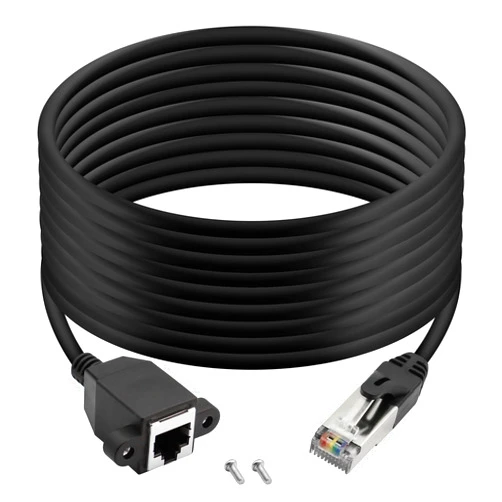 QIANRENON RJ50 10P10C Male to Female Extension Cable Panel Screw Mount Shielded Cat 5E 26AWG for Motorola Radio Barcode Scanning Laser Printing Industrial Equipment etc.5m (16.4ft)