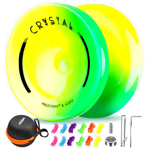 MAGICYOYO K2 Responsive Yoyo for Kids, Professional Yoyo for Beginner, Dual Purpose Yo-yo Replacement Unresponsive Bearing for Adults/Advanced+12 Yo yo Strings+Bearing Remover (Yellow Green Gradient)