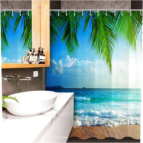 GCIREC Ocean Shower Curtain, Summer Tropical Palms Maldives Island Beach Sea Landscape Bathroom Curtain Waterproof Fabric Machine Washable with 12 Hooks