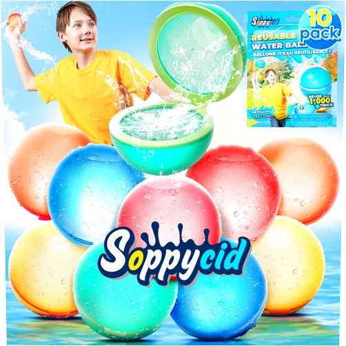 WOTOYS SOPPYCID 12Pcs Reusable Water Balloon Pool Toys,Refillable Magnetic Water Ball for Beach,Quick Fill & Self-Sealing Water Bombs for Kids Outdoor Backyard Summer Activities Water Games