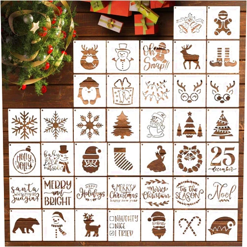 ZJFGCD 40Pcs Christmas Stencils Set,Reusable Plastic Stencil Templates for DIY Holiday Crafts, Painting on Wood, Canvas, Fabric (40Christmas)