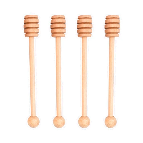 LVVXIXI 4PCS Honey Mixing Stirrer, 6.3 Inches Wooden Honey Dipper, Smooth Honey Comb Stick, Honey Spoon Collecting Dispensing Drizzling Jam (Round Handle)