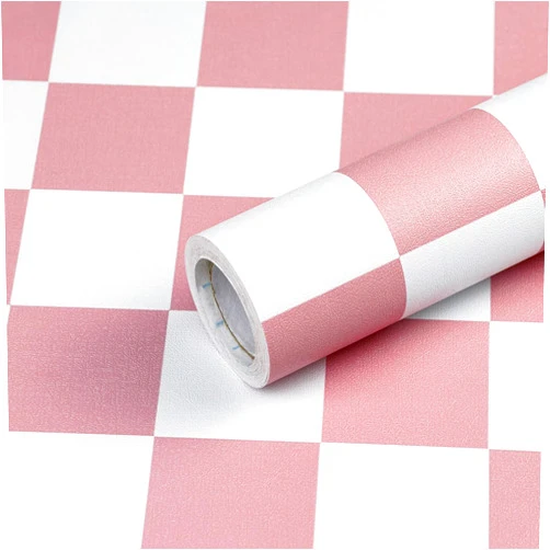 Hopeak Pink and White Mosaic Peel and Stick Self-Adhesive Lattice Wallpaper Removable Decorative for Home Office Store Wall Decoration and Furniture Renovation 17.3 x 393 inches