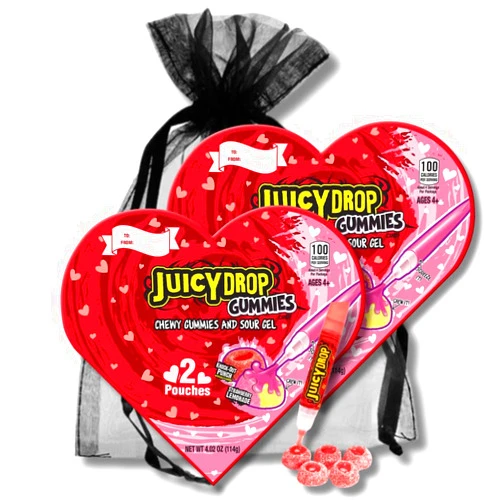 LYZA'S SWEETS & TREATS Valentine's Day Gift Boxes - Juicy Drop Gummies with Sour Gel - Strawberry Lemonade & Knockout Punch - Gift Pack of 2 Heart Shaped Boxes