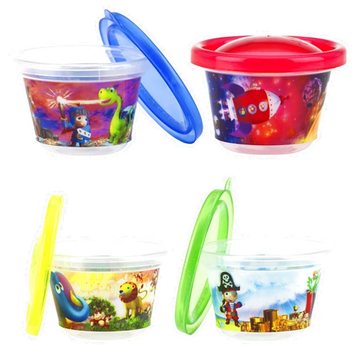 Nuby 4-Pack Stackable Printed Wash or Toss Snack Cups, 4 Ounce, Styles May Vary