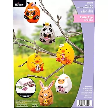 Bucilla, Easter Egg Friends Set of 6 Felt Applique Ornament Making Kit, Supplies for DIY Needlepoint Arts and Crafts, 89469E