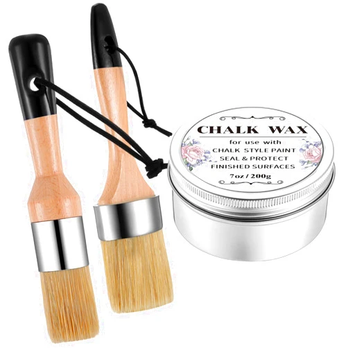 Threlaco Clear Finishing Wax Interior Furniture Finishing Wax with 2 Brush Set 7 oz Sealing Wood Wax for Furniture Protective Topcoat Paint for Painting Waxing Cabinet Decoration Wall Home Accessories