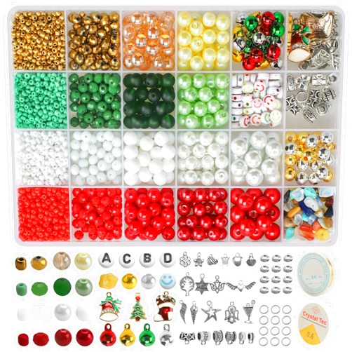Lubeads Christmas Beads Kit, 3000 Pcs 4 Colors 5 Sizes, Seed Beads, Letter Beads, Charms, for DIY Art & Crafts, Craft Projects, Beaded Ornaments, Glass Beads for Jewelry Making