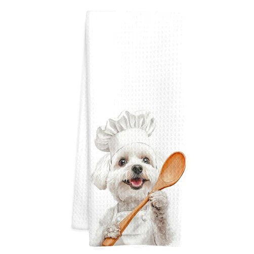 WOTYPU Bichon Frise Gifts Kitchen Towels, Gifts for Dog Lovers Dish Tea Towel, Bichon Frise Gift Decorative Hand Towels for Kitchen Bakery Decor, Dog Mom Dad Gifts, 16x24 Inch