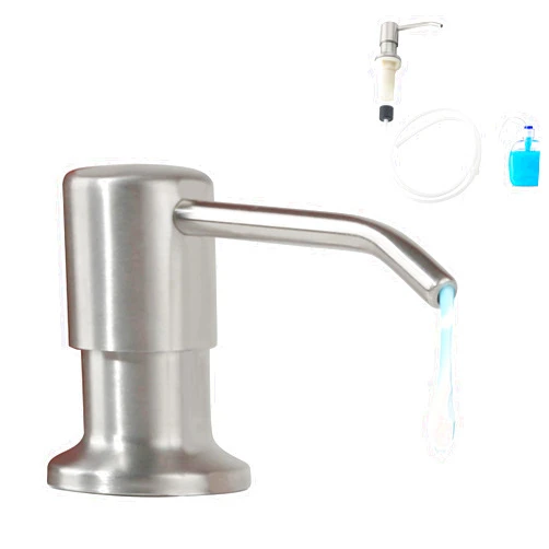 HAMOLER Built in Soap Dispenser for Kitchen Sink Stainless Steel Countertop Pump Head Dish Soap Dispenser Pump with Extension Tube kit, Brushed Nickel