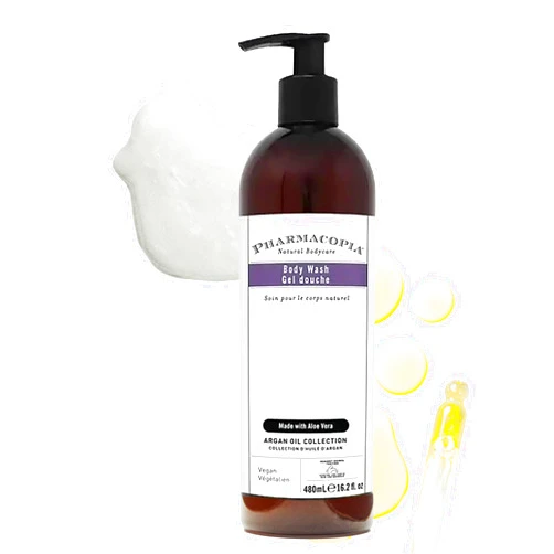 Pharmacopia Hotel Argan Oil Body Wash - Vegan Moisturizing Shower Gel with Aloe Vera, Coconut Oil and Green Tea Extract - Natural, Organic and Cruelty-Free Skin Care for Men and Women, 16.2 oz