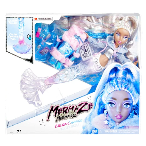 MERMAZE MERMAIDZ™ Winter Waves Kishiko™ Mermaid Fashion Doll with Color Change Fin, Glitter-Filled Tail and Accessories