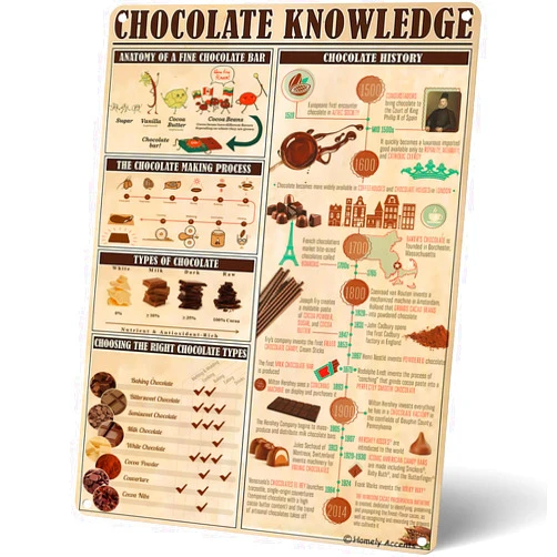 Homely Accents Vintage Chocolate Knowledge Metal Tin Sign, Retro Home Kitchen Bakery Wall Decor Poster Gift for Chocolate Lovers, Cafe Bar Wall Art 12x16 Inch