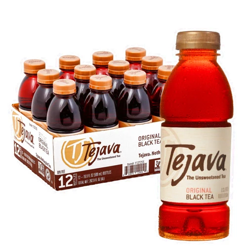 Tejava Original Unsweetened Black Iced Tea, 12 Pack, 16.7oz PET Bottles, Non-GMO, Kosher, No Sugar or Sweeteners, No calories, No Preservatives, Brewed in Small Batches
