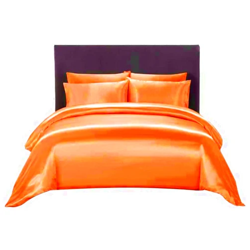 Bed Linen Bedding 4 Pcs Silk Satin Sheet Set Luxury Bedding Sets -, 1 Fitted Sheet, 1 Flat Sheet and 2 Pillow Shams.(Orange,Short Queen)