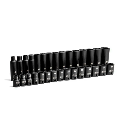 Capri Tools 3/8-Inch Drive Shallow and Deep Impact Socket Set, Metric, 8 to 22 mm, Premium Chrome Molybdenum Steel, 30-Piece