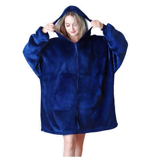Queenshin Wearable Blanket Hoodie, Oversized Flannel Comfy Sweatshirt for Adults,Warm Cozy Hooded Body Blanket