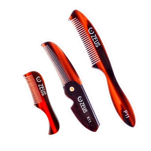 ZEUS Mustache Comb Set for Men - Best Handmade Saw-Cut Pocket, Folding, and Large Moustache Comb Gift Set! (Traditional)