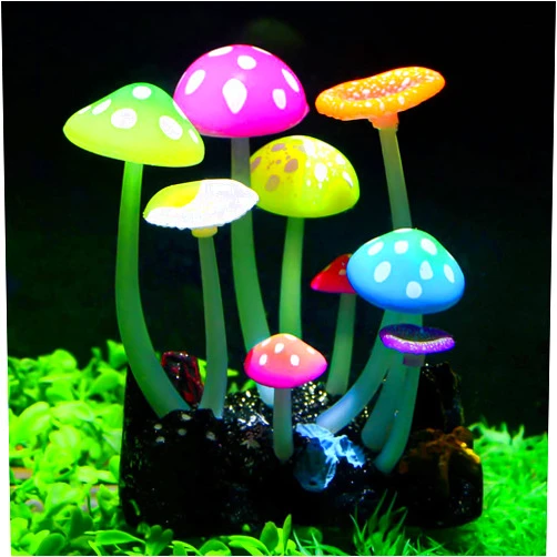 Uniclife Glowing Effect Artificial Mushroom Aquarium Plant Decor Ornament Decoration for Fish Tank Landscape