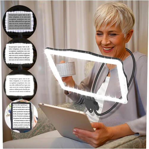 NZQXJXZ 5X Hands Free Magnifying Glass with Light, Large Magnifying Glass for Reading, Full Book Page Magnifier Flexible Gooseneck Magnifier for Neck Wear Repair Sewing Low Vision Elderly