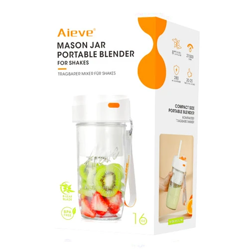 Aieve Mason Jar Blender, Personal Blender Portable Blender Cup for Wide Mouth Mason Jar (Turns Wide Mouth Mason Jar into Rechargeable Blender)