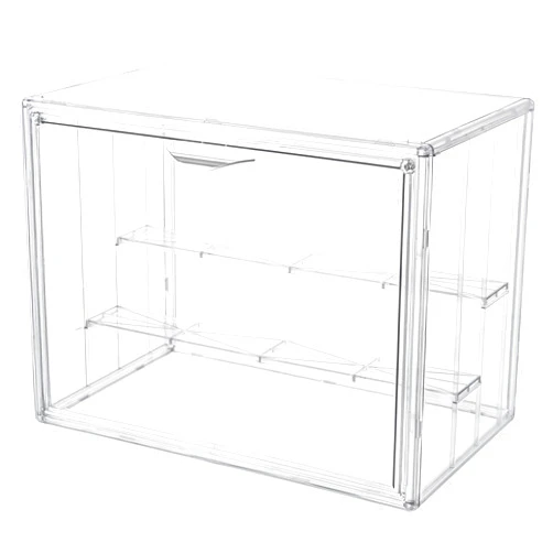 Attelite Clear Acrylic Display Case,3 Tier Display Shelf with 2 Movable Plate, Stackable Protection Showcase for Action Figures, Display Storage Box Countertop with Magnetic Door