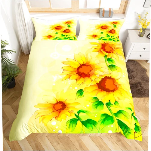 Erosebridal Sunflower Duvet Cover Set Queen Size Yellow Sunflowers Painting Kids Girls Comforter Cover Plant Floral Decorative 3 Pieces Simple Natural Teen Women Bedding Set Garden Bloom Theme Bedspread