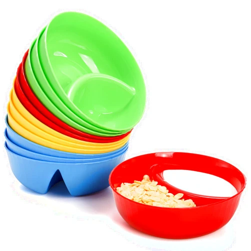 Okllen Set of 12 Anti-soggy Cereal Bowls, Plastic Divided Bowl for Chip and Dip, Separated Snack Bowl Sauce Dipping Dish for Ice Cream, Yogurt and Berries, 4 Colors