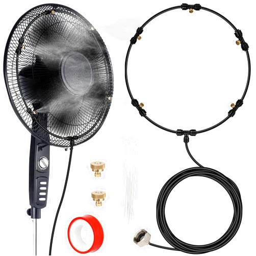 SUNHE YHK Fan Misting Kit, Outdoor Fan Misting Cooling System with 19.36FT Misting Line + 5 Brass Mist Nozzles + Brass Adapter(3/4