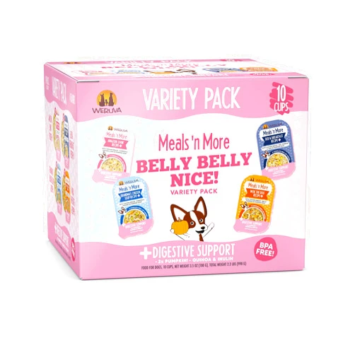 Weruva Meals 'n More Natural Wet Dog Food, Belly Belly Nice! Digestive Support Variety Pack, 3.5oz Cup (Pack of 10)