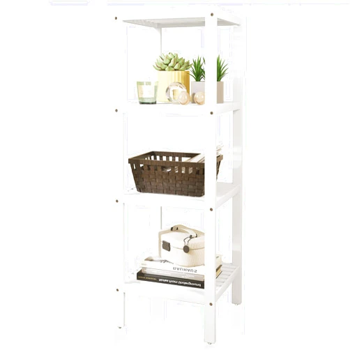 SMIBUY Bathroom Storage Shelf, 4-Tier Bamboo Rack Organizer, Multifunctional Shelving Unit for Living Room Bedroom Kitchen (White)
