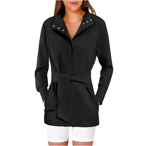 ANRABESS Womens Jacket Belted Casual Long Sleeve Wrap Trench Coat 2024 Fall Trendy Button Up Dressy Outerwear with Pockets