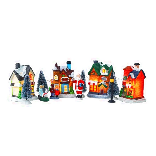 Gonetre LED Lighted Miniature Houses Town Christmas Village Set Christmas Scene Village Christmas Decor