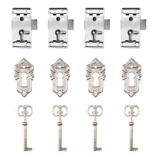 LC LICTOP Cabinet Lock Cylinder European Style Decorative Jewelry Case Lock Vintage Silver Antique Lock Replacement for Drawer Cupboard Furniture Wood Boxes - 4Sets