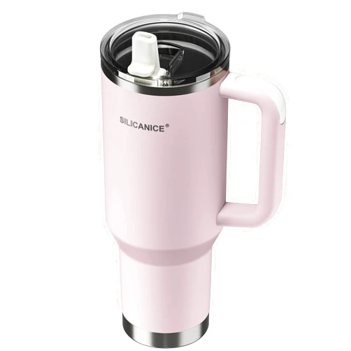 SILICANICE For Travel & Gym – Never Drink from a Moldy Lid Again: 40oz Hygienic Tumbler, 100% Leakproof Lid & Removable Foldable Spout. Reinforced Base, Fits Cup Holders - Pink Sand