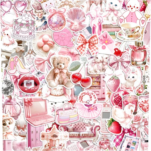 Slapaflife 200 PCS Coquette Stickers, Pink Aesthetic Waterproof Vinyl Stickers for Girls, Preppy Sticker for Laptop, Water Bottles, Guitar Computer