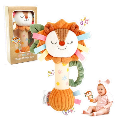 TYRY.HU Baby Rattles Toy, Plush Lion Rattle, Stuffed Animal Hand Rattles,Infant Grab Shake Rattle, Crinkle & Squeaker,Soft Sensory Toy with Sound for Babies 0-6 6-12 Months, Lion